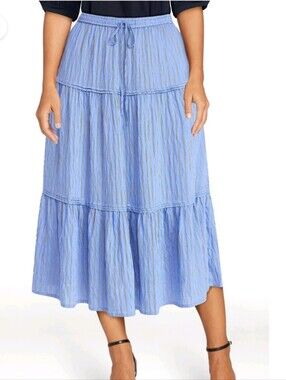 Time and Tru Blue Tiered Midi Skirt with Drawstring Waist Size XXL NWT